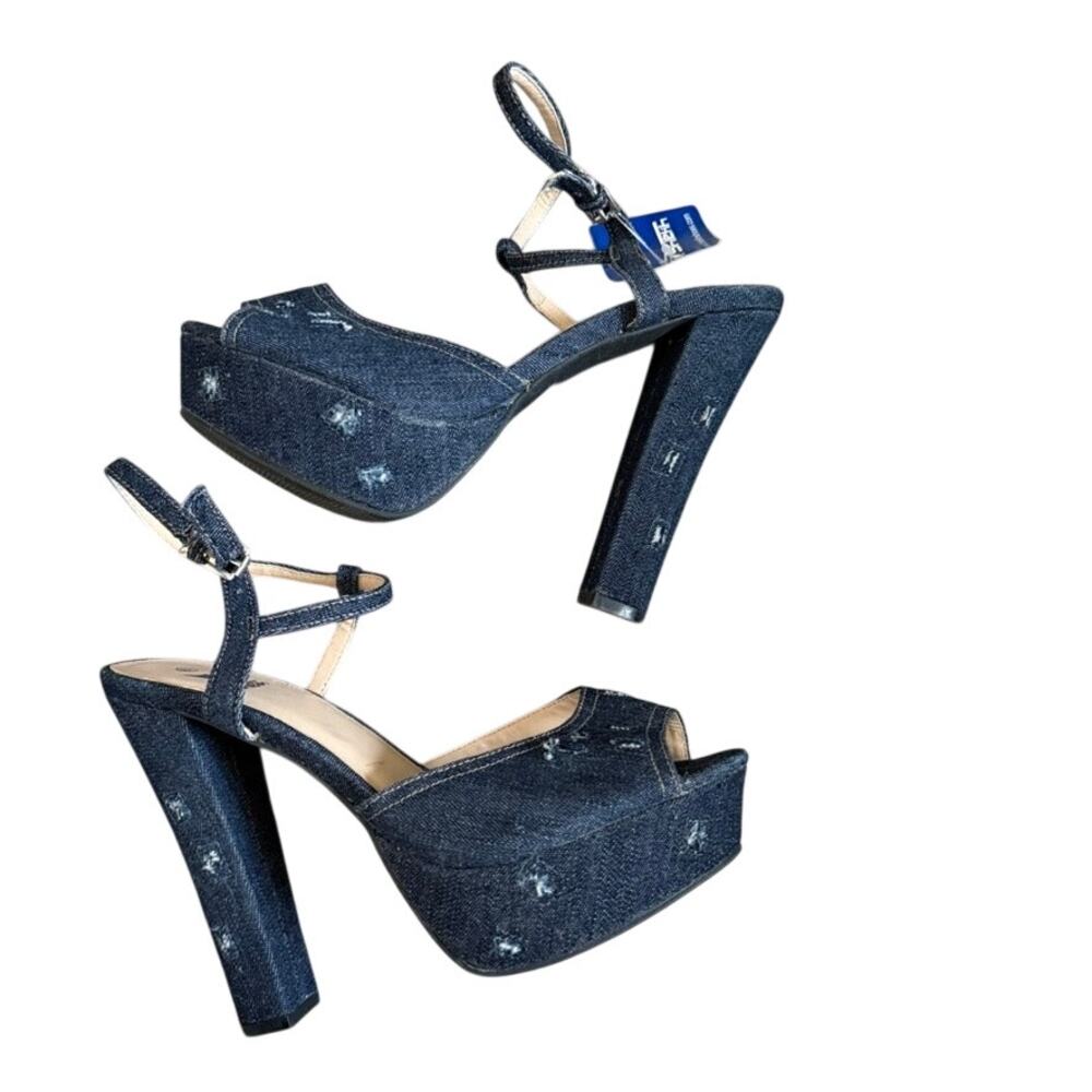 New Shiekh Distressed Denim Platform Heels Size 8.5 Y2K